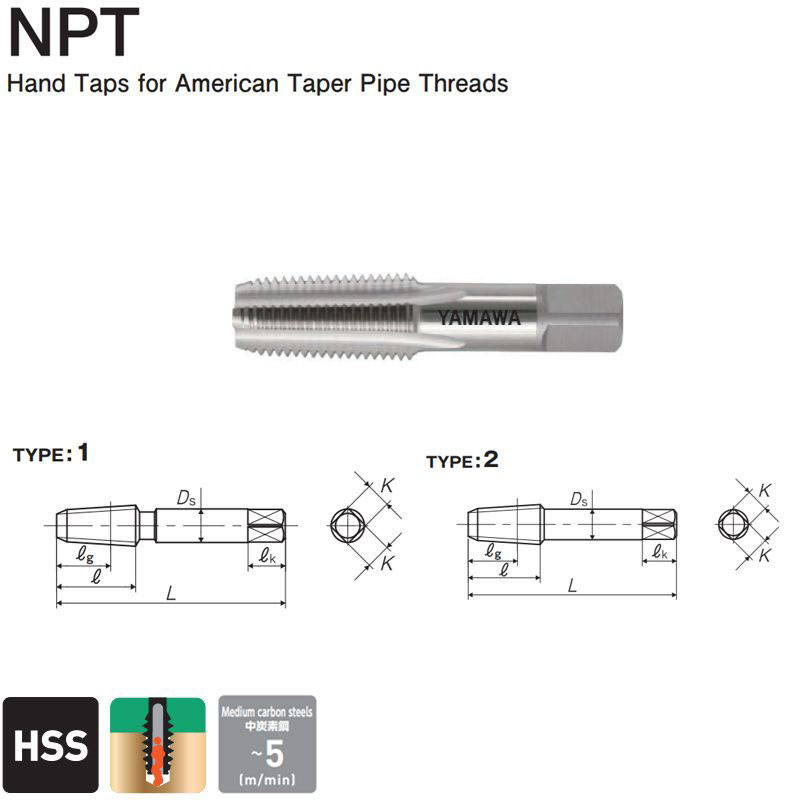 Taper Pipe Threads Yamawa NPT 1/8-27